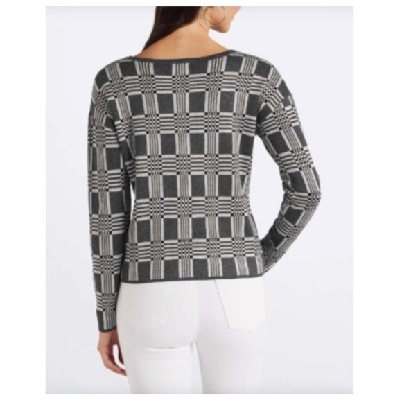 Lety & Me gray charcoal geometric pattern long sleeve crew neck sweaterM - Picture 2 of 14